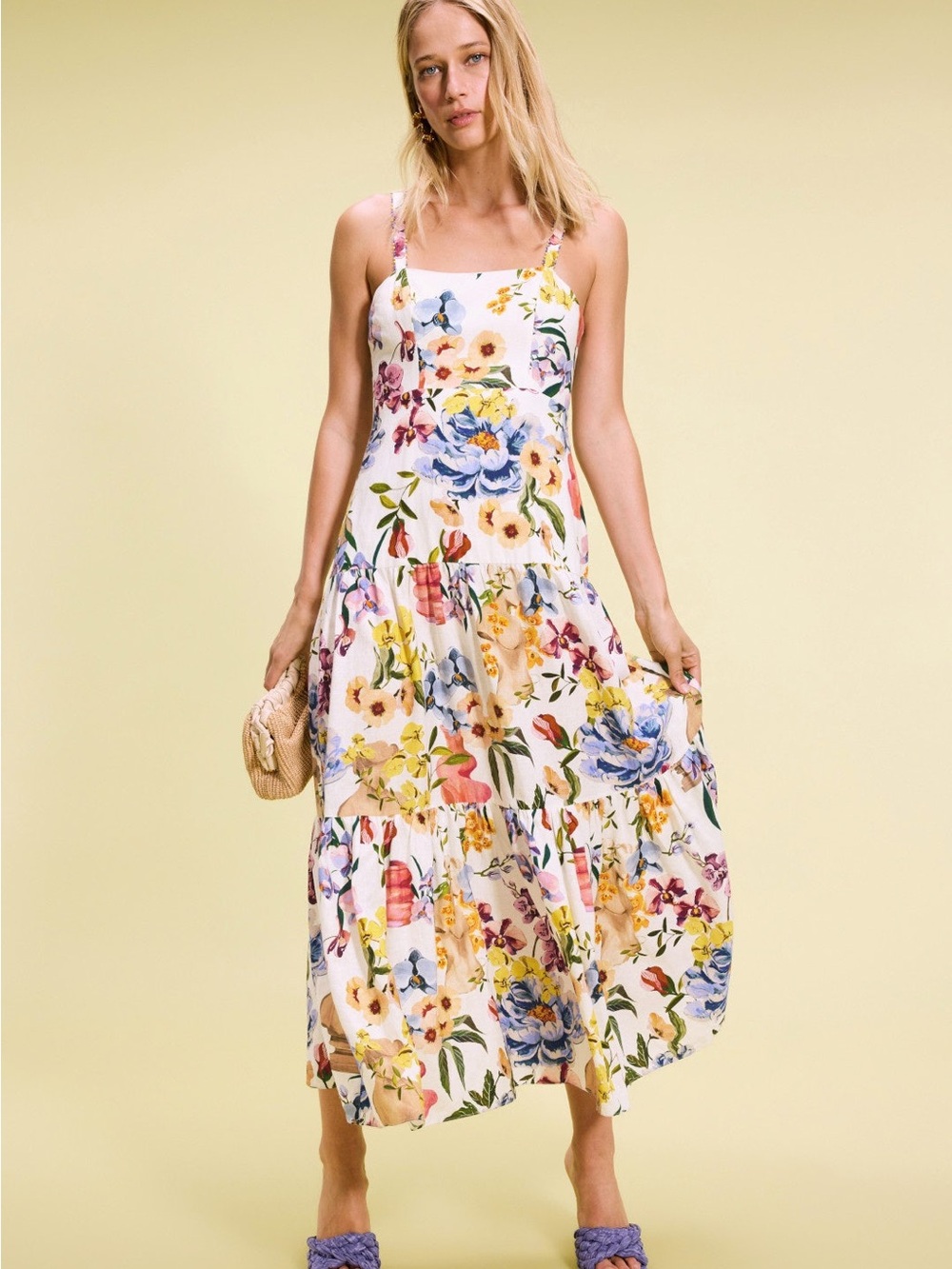 Farm Rio Greek Garden Off White Sleeveless Maxi Dress